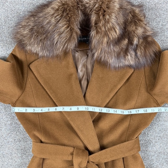 Ellen Tracy Brown Wool Long Belted Wrap Coat Women’s 8 Removable Fox Fur Collar - Picture 14 of 14